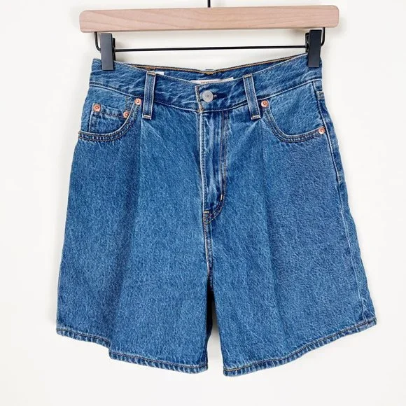 Levi's Pleated Ribcage Denim Shorts Ultra High Rise Waisted Preppy Now And Then - Picture 6 of 15
